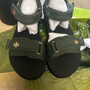 Tory Burch Green and Black Sandals